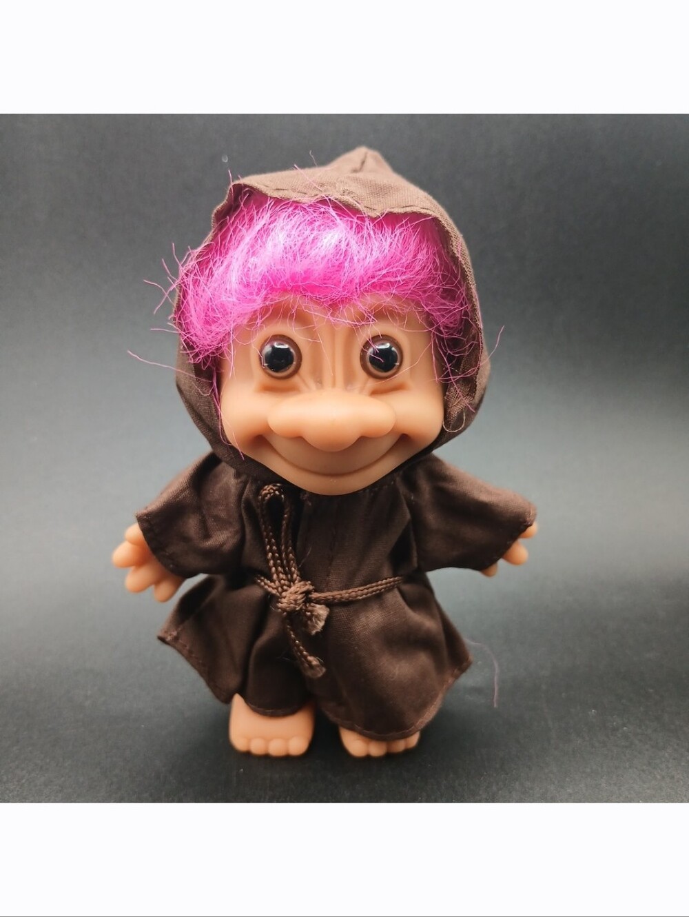 Vintage Russ Troll Doll 5" Hot Pink Hair Monk Brown Outfit Toy